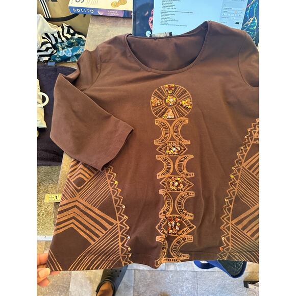 Carlo Colucci Brown embellished top medium - Picture 8 of 10